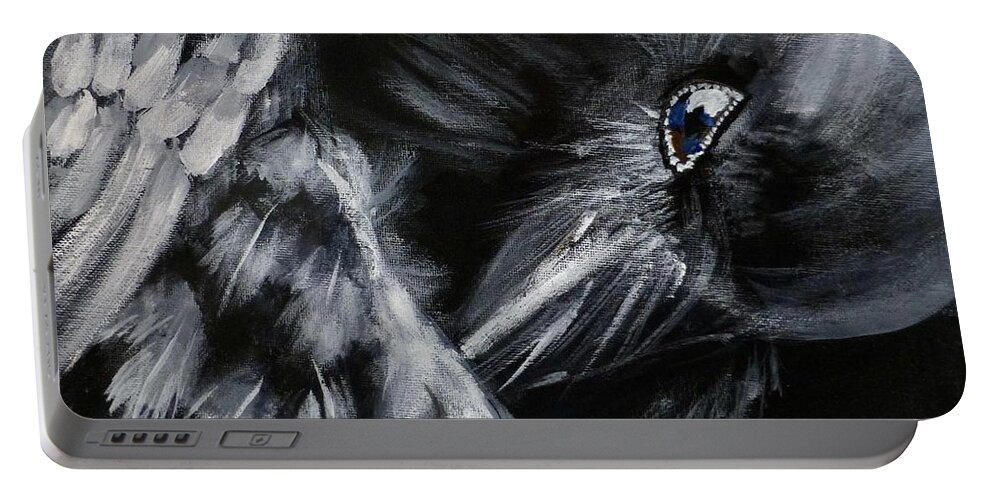 Raven Portable Battery Charger featuring the painting Raven Preening by Pat Dolan
