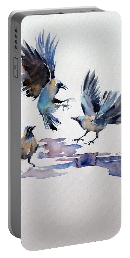 Raven Portable Battery Charger featuring the painting Ravens by Kovacs Anna Brigitta
