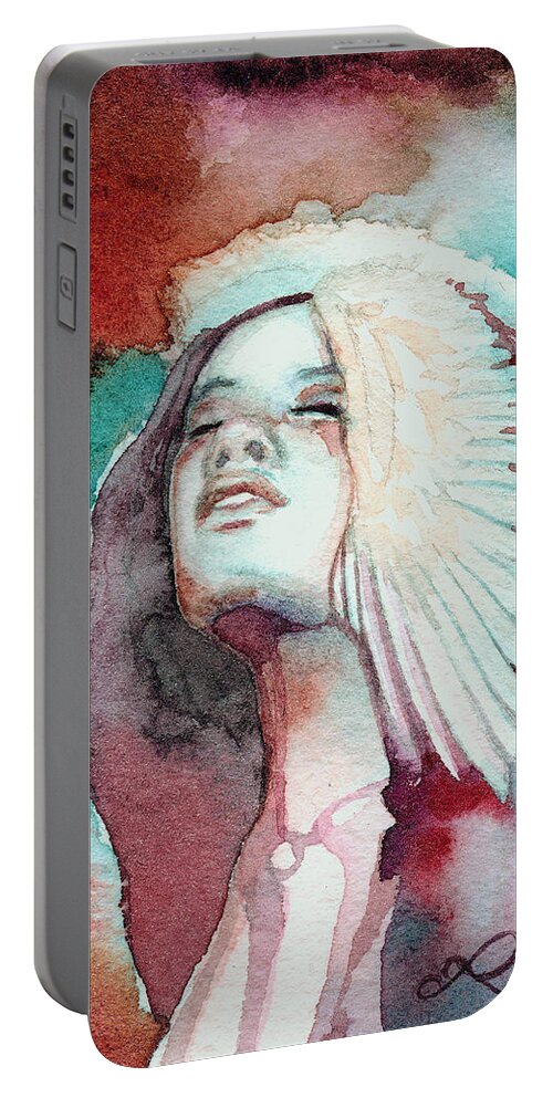 Native American Portable Battery Charger featuring the painting Ravensara by Ragen Mendenhall