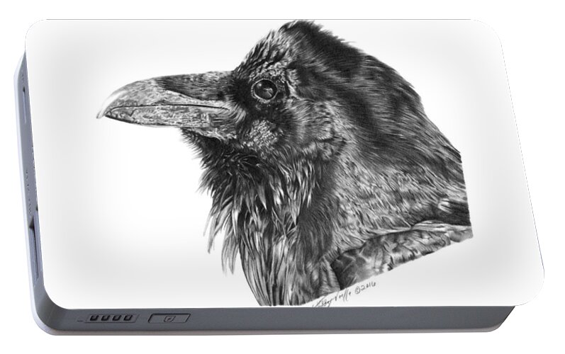 Bird Portable Battery Charger featuring the drawing Ravenscroft the Raven by Abbey Noelle