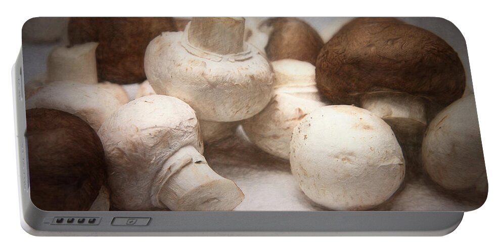 Art Portable Battery Charger featuring the photograph Raw Mushrooms by Tom Mc Nemar