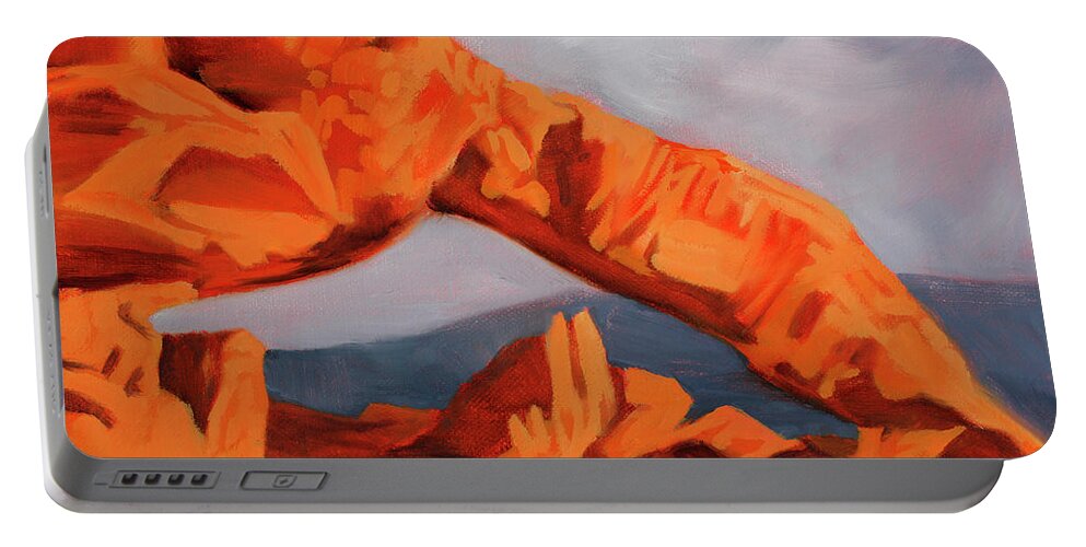Landscape Portable Battery Charger featuring the painting Reaching Rock by Sandi Snead