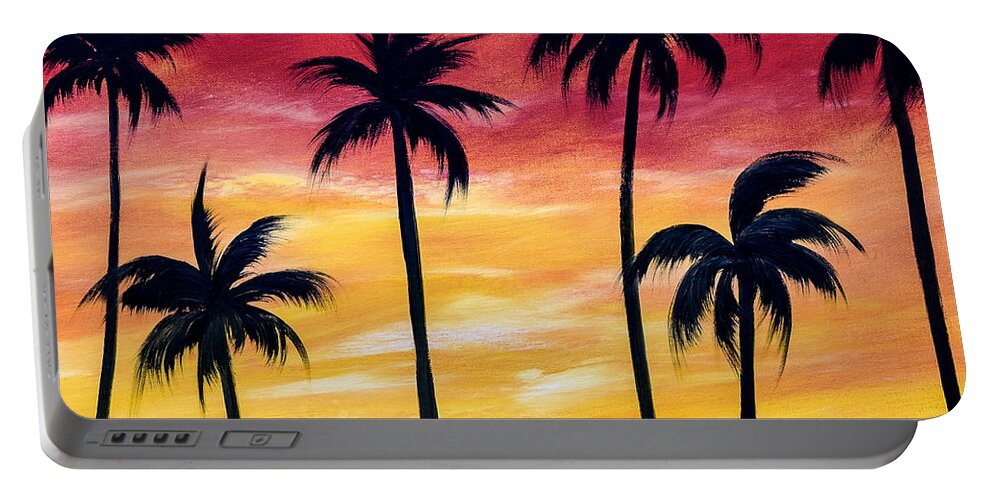 Sunset Portable Battery Charger featuring the painting Reaching - Square Sunset by Gina De Gorna