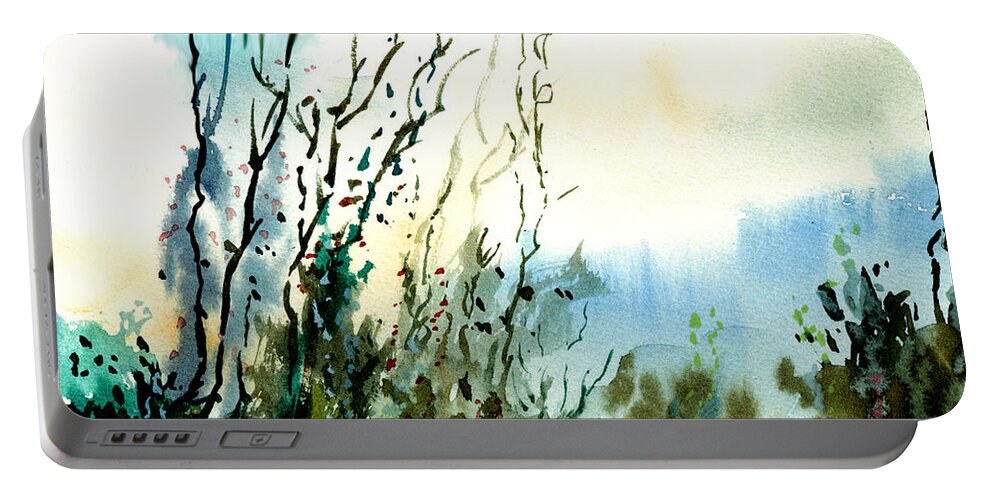 Watercolor Portable Battery Charger featuring the painting Reaching the sky by Anil Nene
