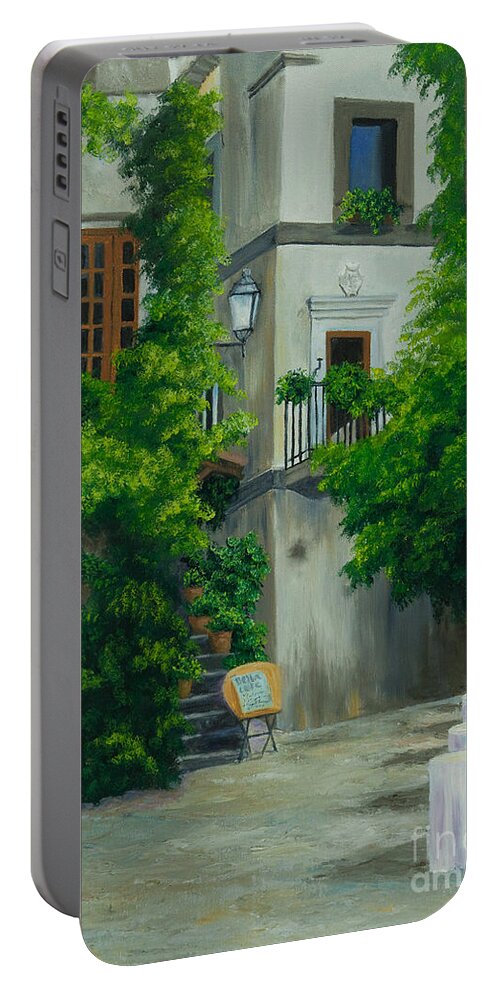 Italy Street Painting Portable Battery Charger featuring the painting Ready for Business by Charlotte Blanchard