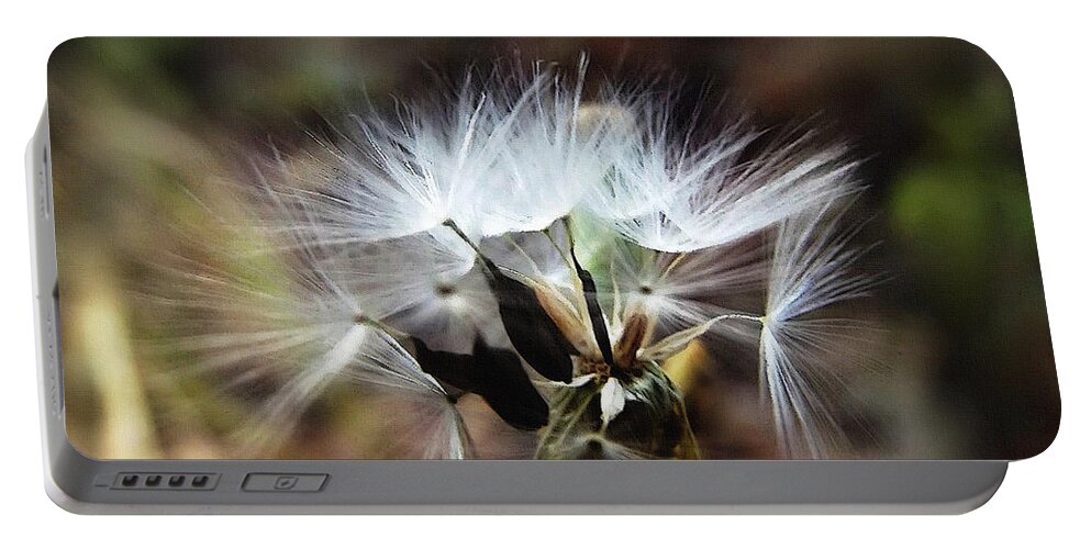 Puff Ball Portable Battery Charger featuring the mixed media Ready to Fly... Salsify Seeds by Shelli Fitzpatrick