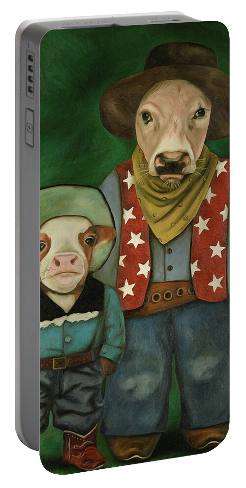 Real Cowboys Portable Battery Charger featuring the painting Real Cowboys 3 by Leah Saulnier The Painting Maniac