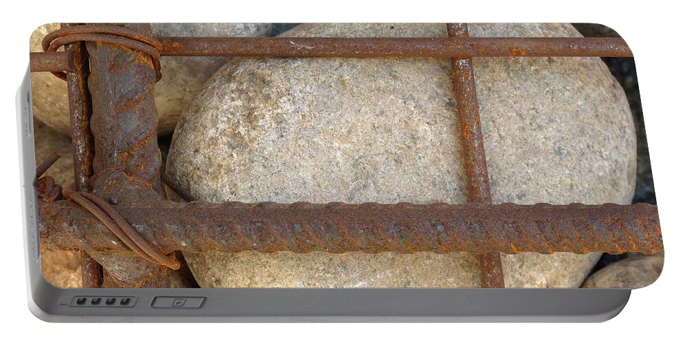 Metal Portable Battery Charger featuring the photograph Rebar and Rocks by Laurel Powell