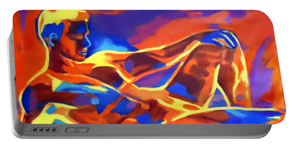 Nude Figures Portable Battery Charger featuring the painting Reclining male nude by Helena Wierzbicki