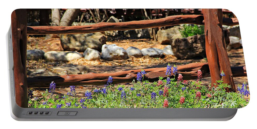 Landscape Portable Battery Charger featuring the photograph Red and Bluebonnets by Matalyn Gardner