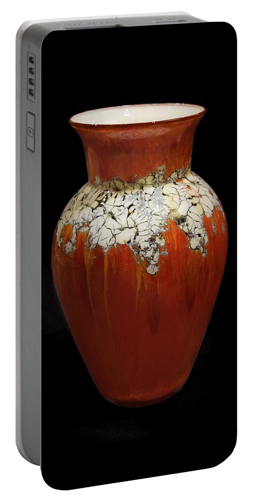 Glass Portable Battery Charger featuring the glass art Red and White Vase by Christopher Schranck