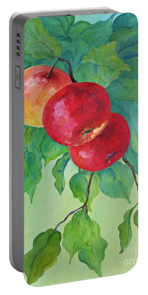 Apple Portable Battery Charger featuring the painting Red Apples by Amalia Suruceanu