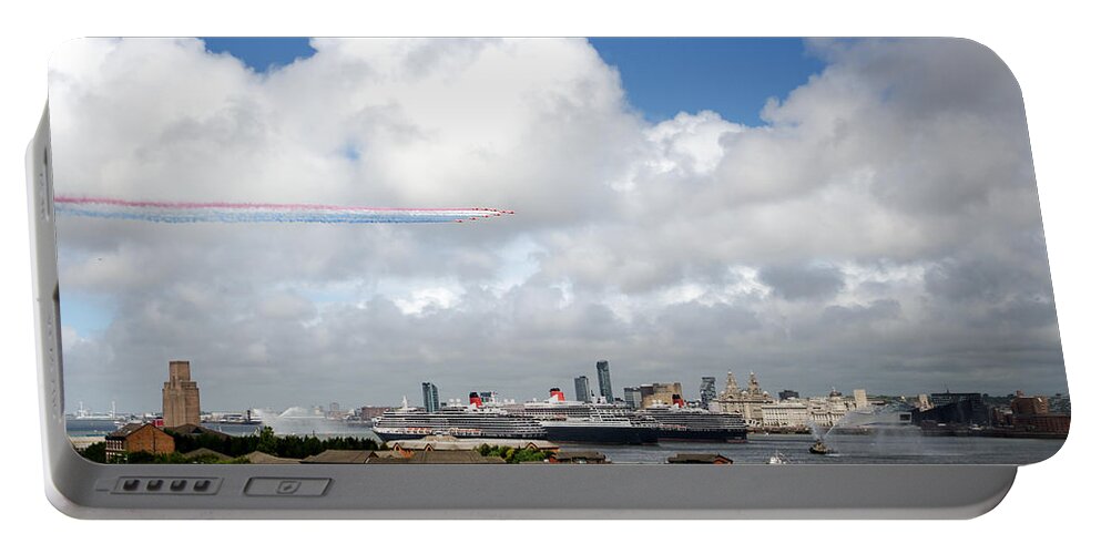 Cunard Portable Battery Charger featuring the photograph Red Arrows and the Three Queens by Spikey Mouse Photography