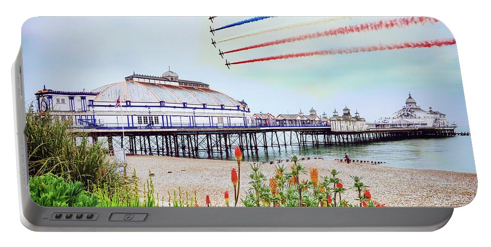 Red Arrows Portable Battery Charger featuring the digital art Red Arrows Eastbourne Pier by Airpower Art