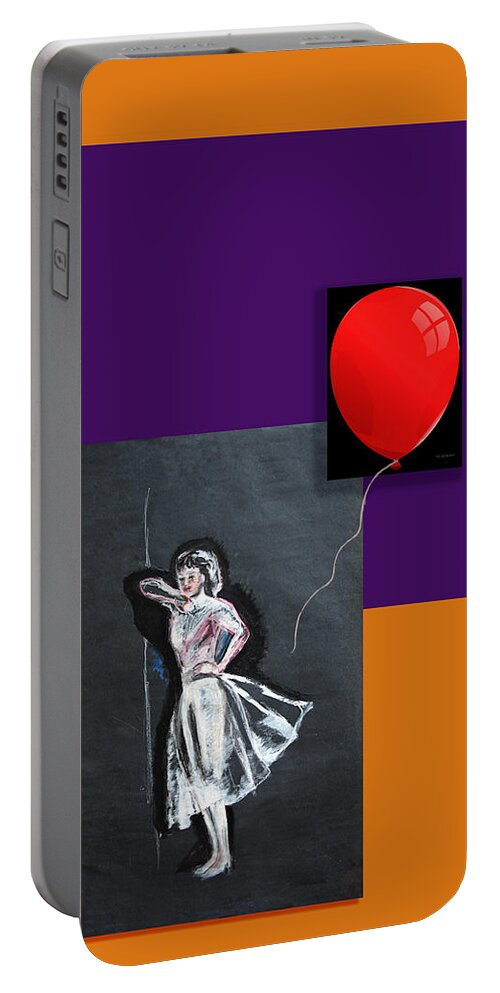 Balloon Portable Battery Charger featuring the painting Red Balloon by Tom Conway