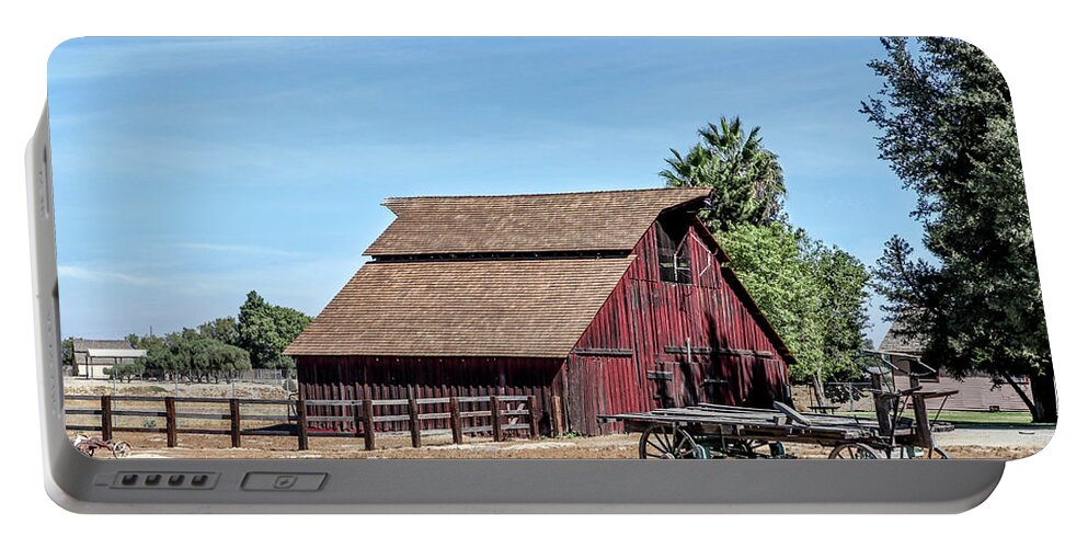 Barn Portable Battery Charger featuring the photograph Red Barn And Wagon by Gene Parks