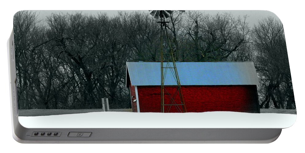 Red Barn Portable Battery Charger featuring the photograph Red Barn and Windmill by Julie Lueders 