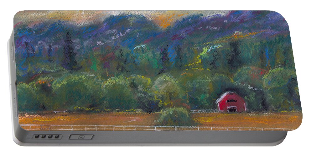 Red Barn Portable Battery Charger featuring the painting Red Barn by Clara Sue Beym