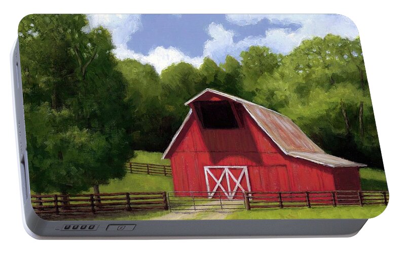 Red Barn Portable Battery Charger featuring the painting Red Barn in Franklin TN by Janet King