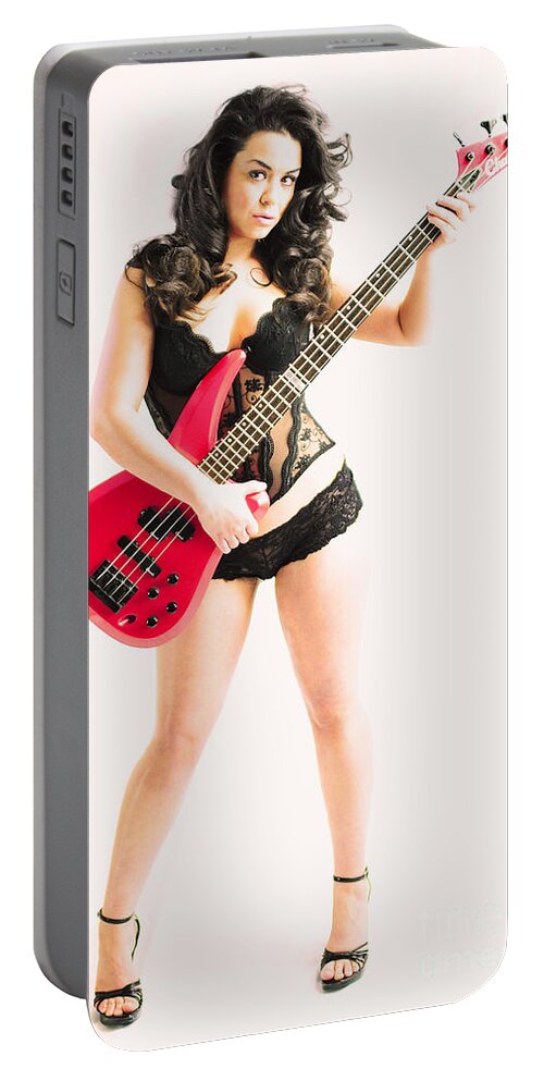 Red Portable Battery Charger featuring the photograph Red bass guitar by Robert WK Clark