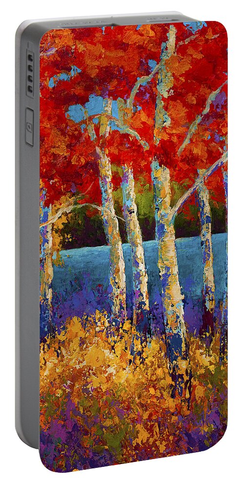 Birch Portable Battery Charger featuring the painting Red Birches by Marion Rose