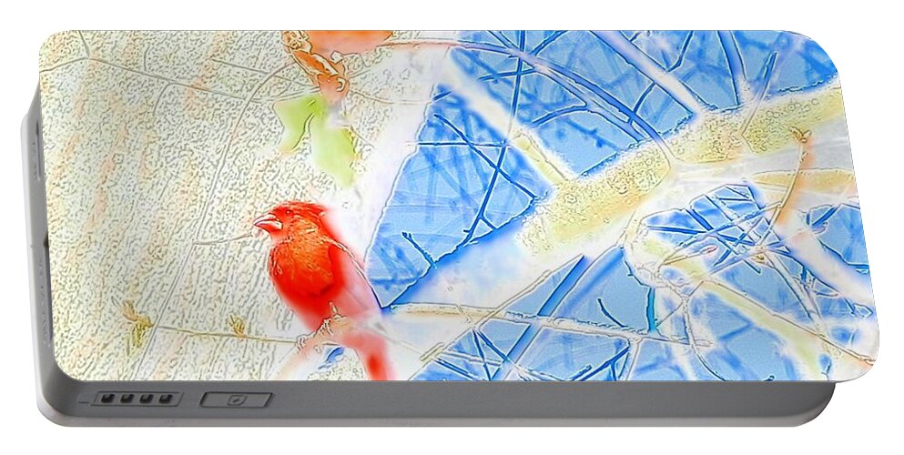 #south #georgia #cardinal On #bright #blue #sky Portable Battery Charger featuring the photograph Red Bird Watching Over by Belinda Lee