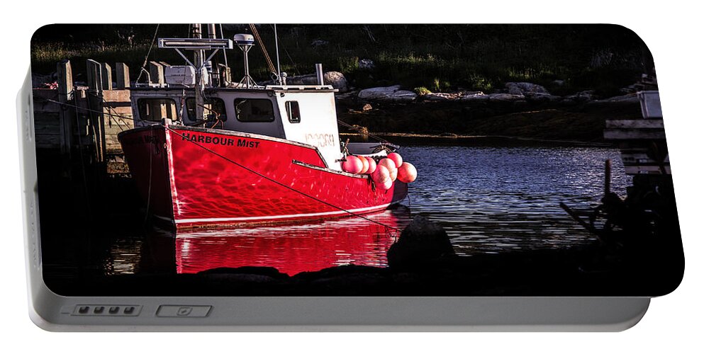Peggy's Cove Portable Battery Charger featuring the photograph Red Boat at Peggy's Cove by Patrick Boening