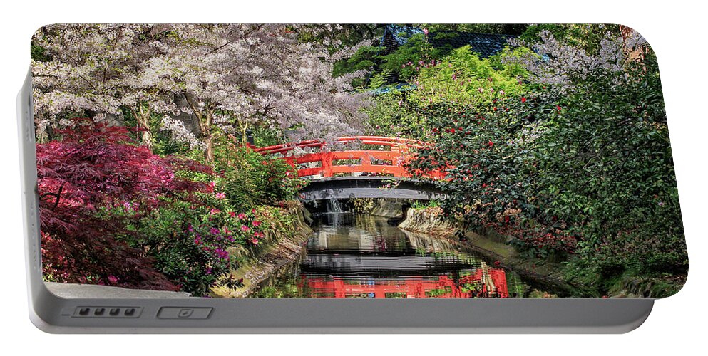 Red Portable Battery Charger featuring the photograph Red Bridge Spring Reflection by James Eddy