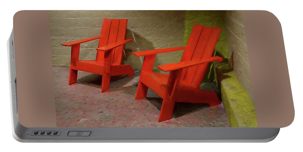 Chairs Portable Battery Charger featuring the photograph Red Chairs by Rick Lawler