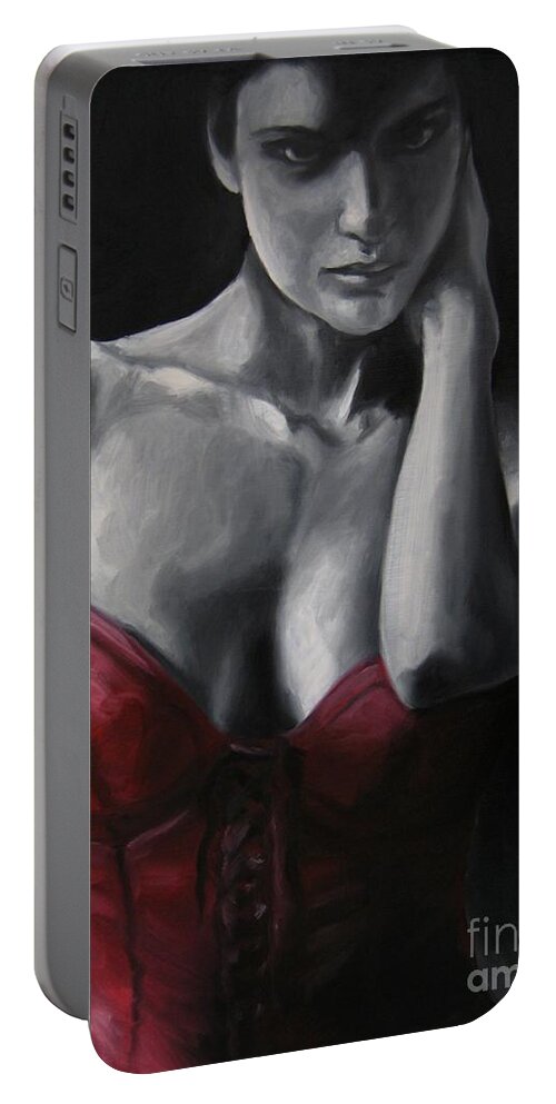 Noewi Portable Battery Charger featuring the painting Red Corset Nr.4 by Jindra Noewi