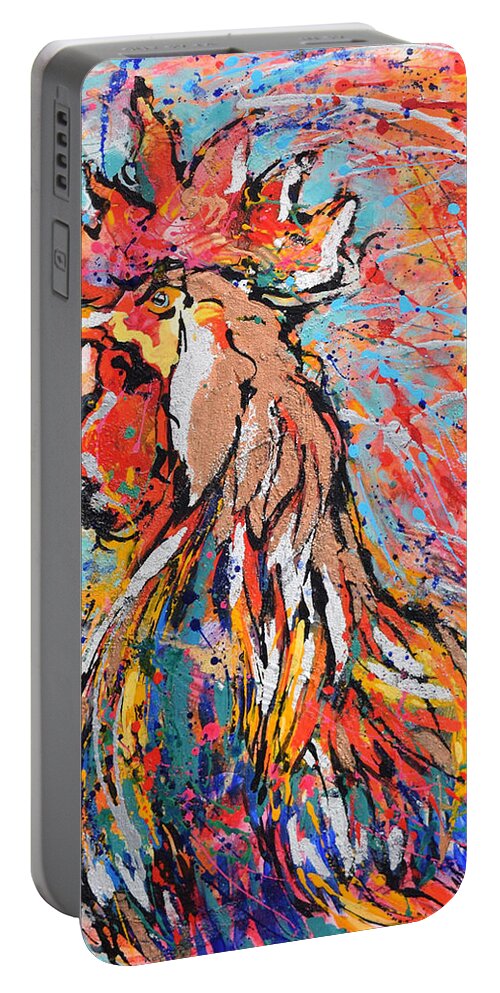 Rooster Portable Battery Charger featuring the painting Red Crown Rooster by Jyotika Shroff