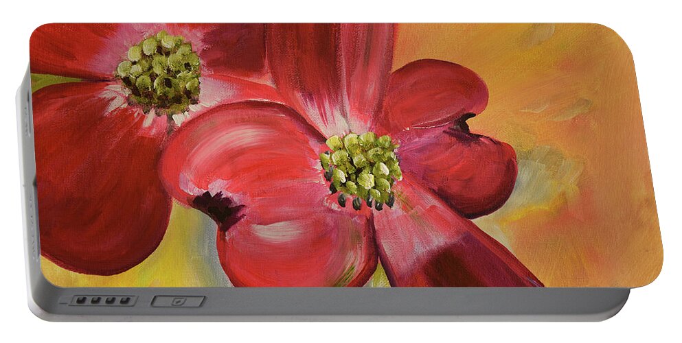 Cherokee Dogwood Portable Battery Charger featuring the painting Red Dogwood - Canvas Wine Art by Jan Dappen