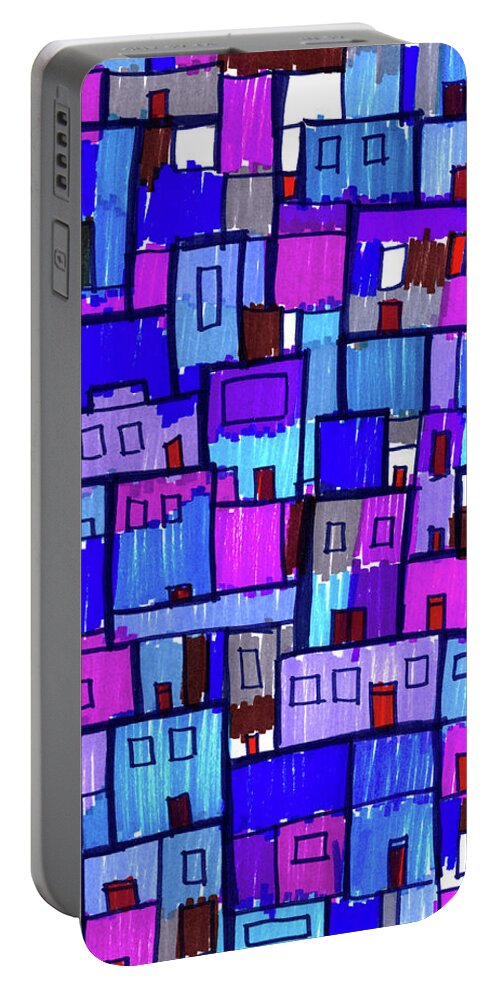 Graphic Design Portable Battery Charger featuring the drawing Red Doors by Tonya Doughty
