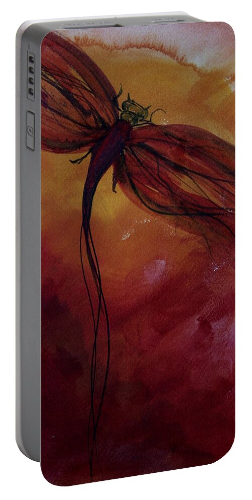 Paint Portable Battery Charger featuring the painting Red Dragonfly by Julie Lueders 