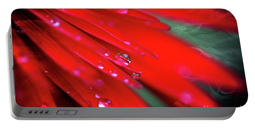 Flowers Portable Battery Charger featuring the photograph Red droplets by Yumi Johnson