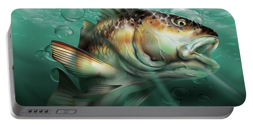 Red Drum Portable Battery Charger featuring the digital art Red Drum by William Love