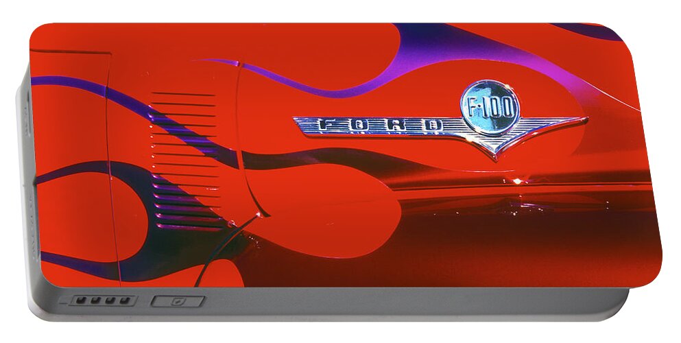 Ford Portable Battery Charger featuring the photograph Red F-100 by Paul W Faust - Impressions of Light