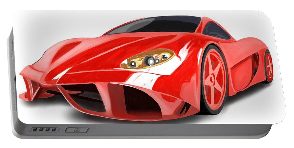 Ferrari Portable Battery Charger featuring the painting Red Ferrari by ThomasE Jensen