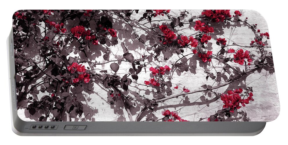 Red Flower Portable Battery Charger featuring the painting Red Flowers on White Walls by AM FineArtPrints