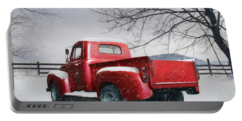 Truck Portable Battery Charger featuring the photograph Red Ford Pickup by Lori Deiter