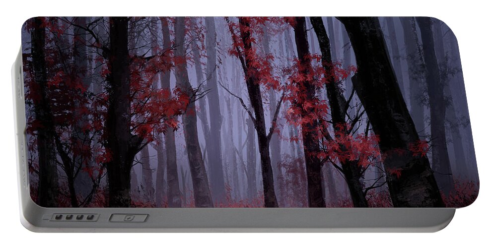 Forest Portable Battery Charger featuring the painting Red Forest 2 by Bekim M