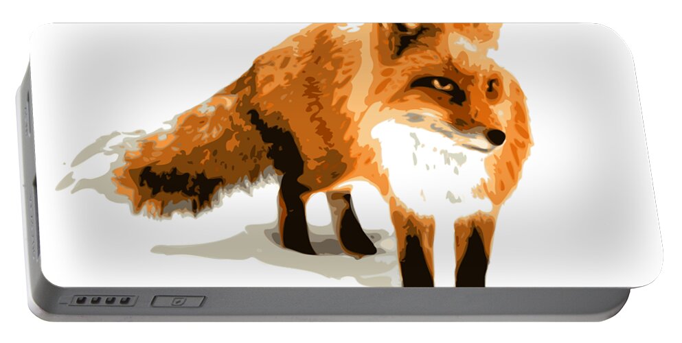 Fox Portable Battery Charger featuring the digital art Red Fox in Winter by DB Artist