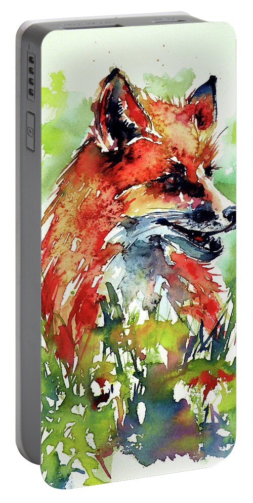 Animal Portable Battery Charger featuring the painting Red fox relax by Kovacs Anna Brigitta