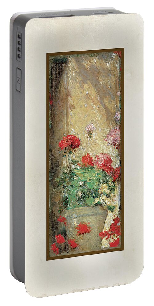 Old Masters Portable Battery Charger featuring the painting Red Geranium Pots by Audrey Jeanne Roberts