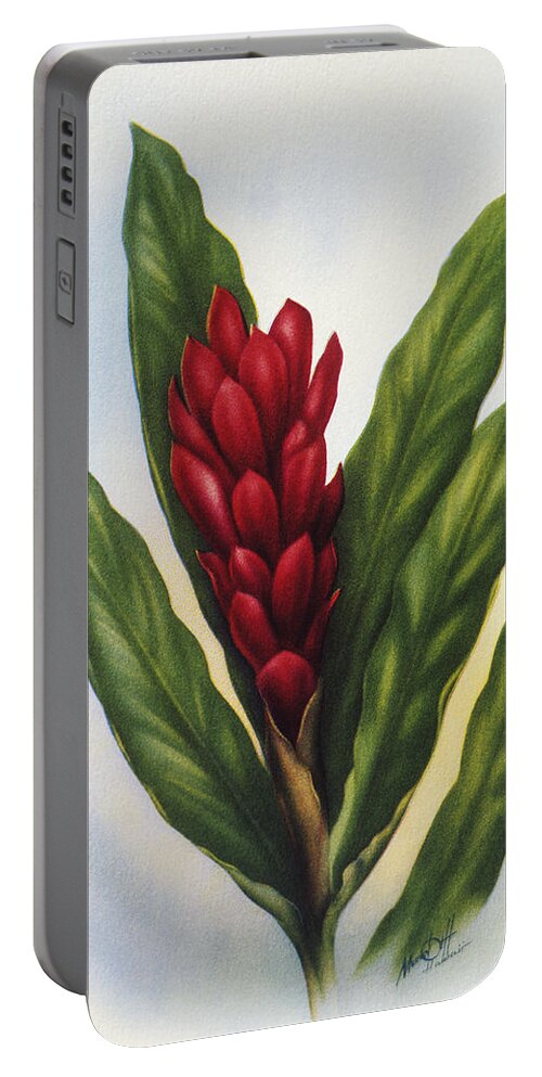1940 Portable Battery Charger featuring the painting Red Ginger by Hawaiian Legacy Archive - Printscapes