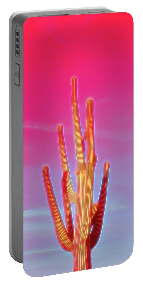 Saguaro Portable Battery Charger featuring the photograph Red Glow Saguaro Cactus by Aimee L Maher ALM GALLERY