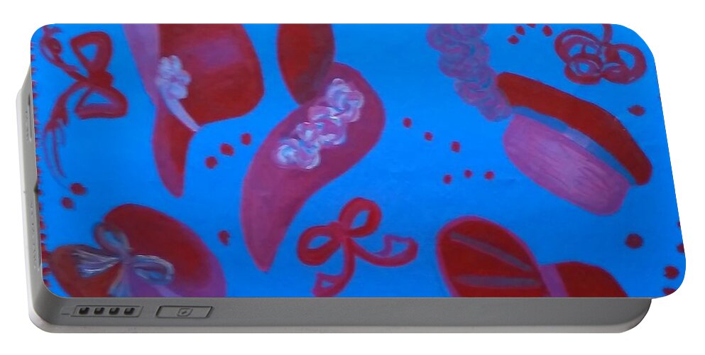 Purple Portable Battery Charger featuring the painting Red Hat Floor Cloth by Judith Espinoza