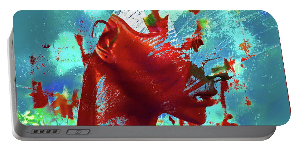 Head Portable Battery Charger featuring the photograph Red head in explosion by Gabi Hampe