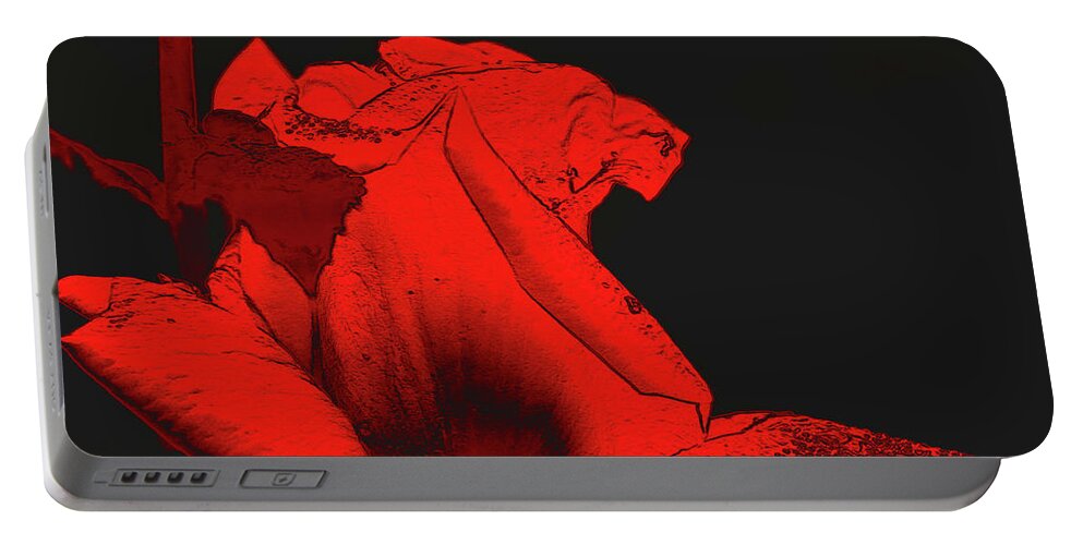 Flower Portable Battery Charger featuring the digital art Red Hot Rosebud by Smilin Eyes Treasures
