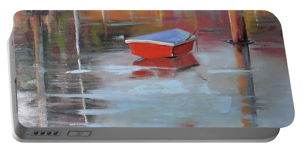 Rowboat Portable Battery Charger featuring the painting Red Humility by Trina Teele